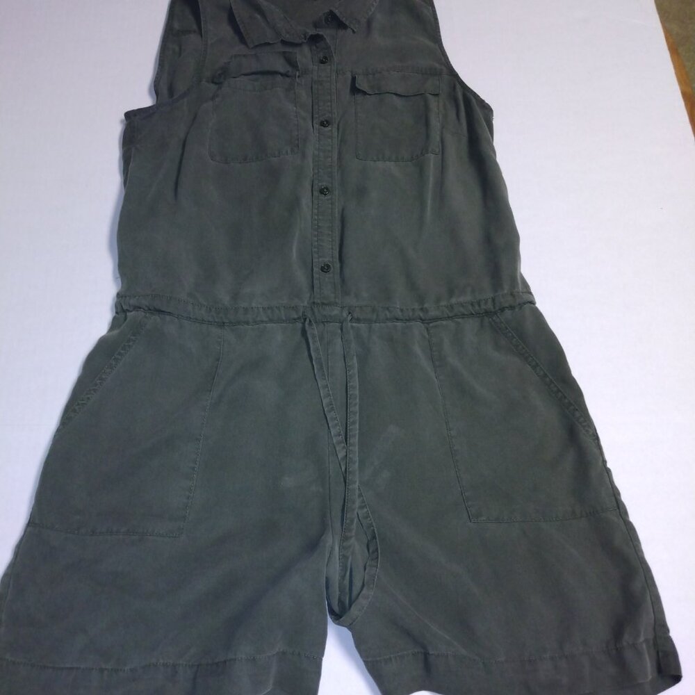 Banana Republic Rayon Army Green Collar Sleeveless Romper Jumpsuit Shorts 8